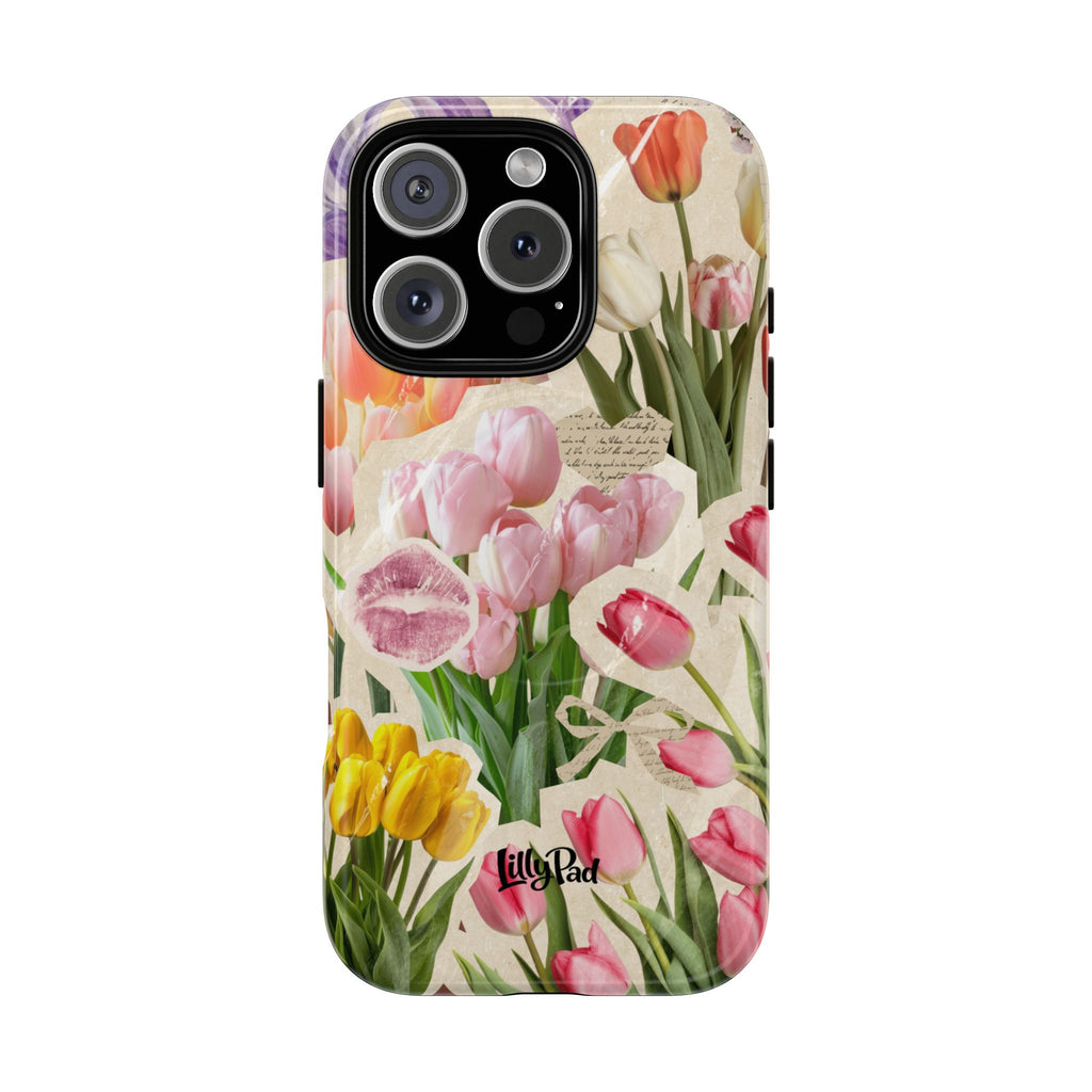 Vintage Tulip Collage Tough Phone Case | Floral iPhone Magnetic Case
