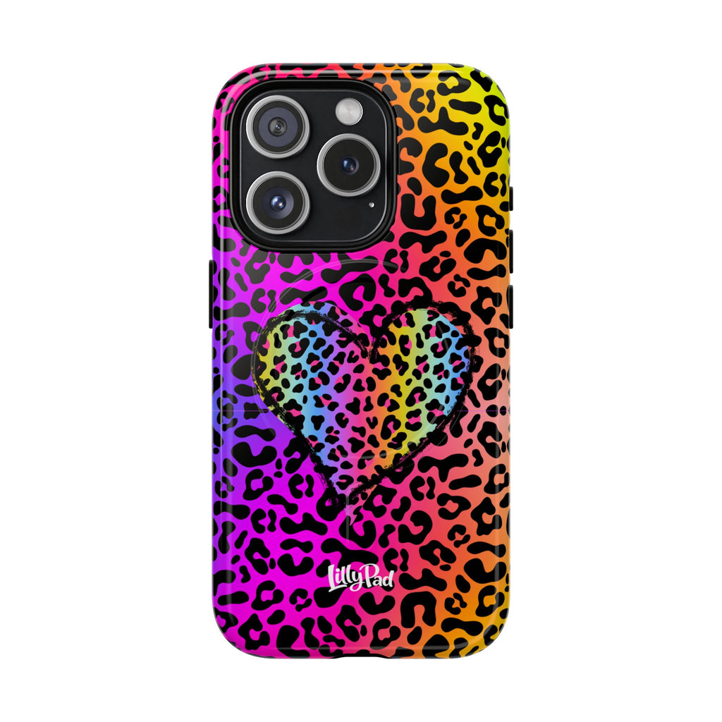 Rainbow Leopard Heart Phone Case | Tough Magnetic Case