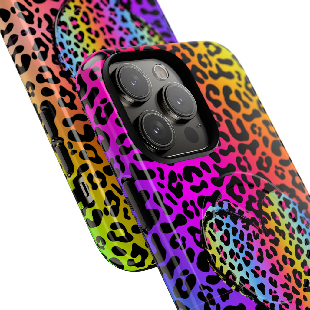 Rainbow Leopard Heart Phone Case | Tough Magnetic Case