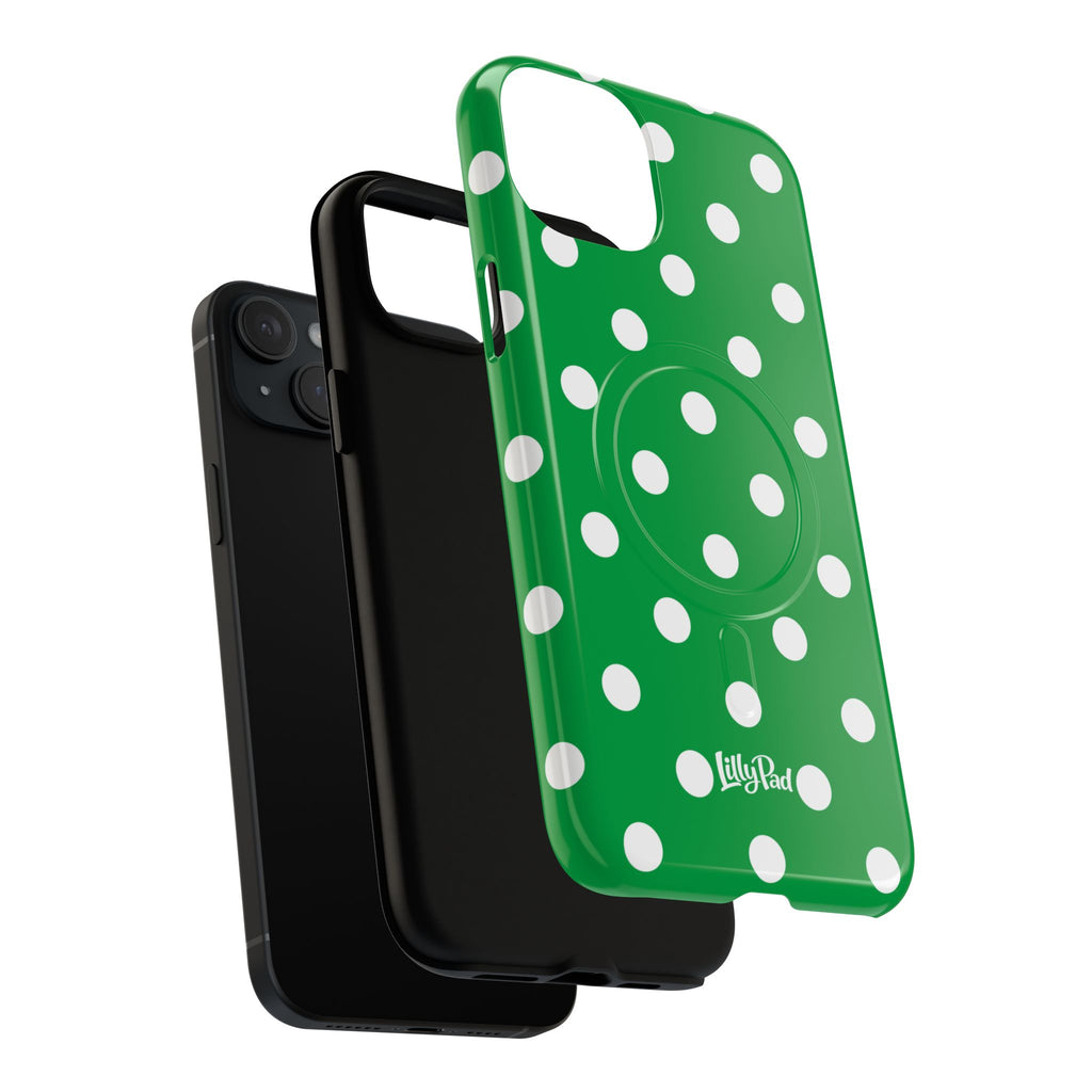 White Polka Dot Green Phone Case | Tough Magnetic Case
