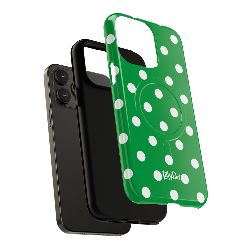 White Polka Dot Green Phone Case | Tough Magnetic Case