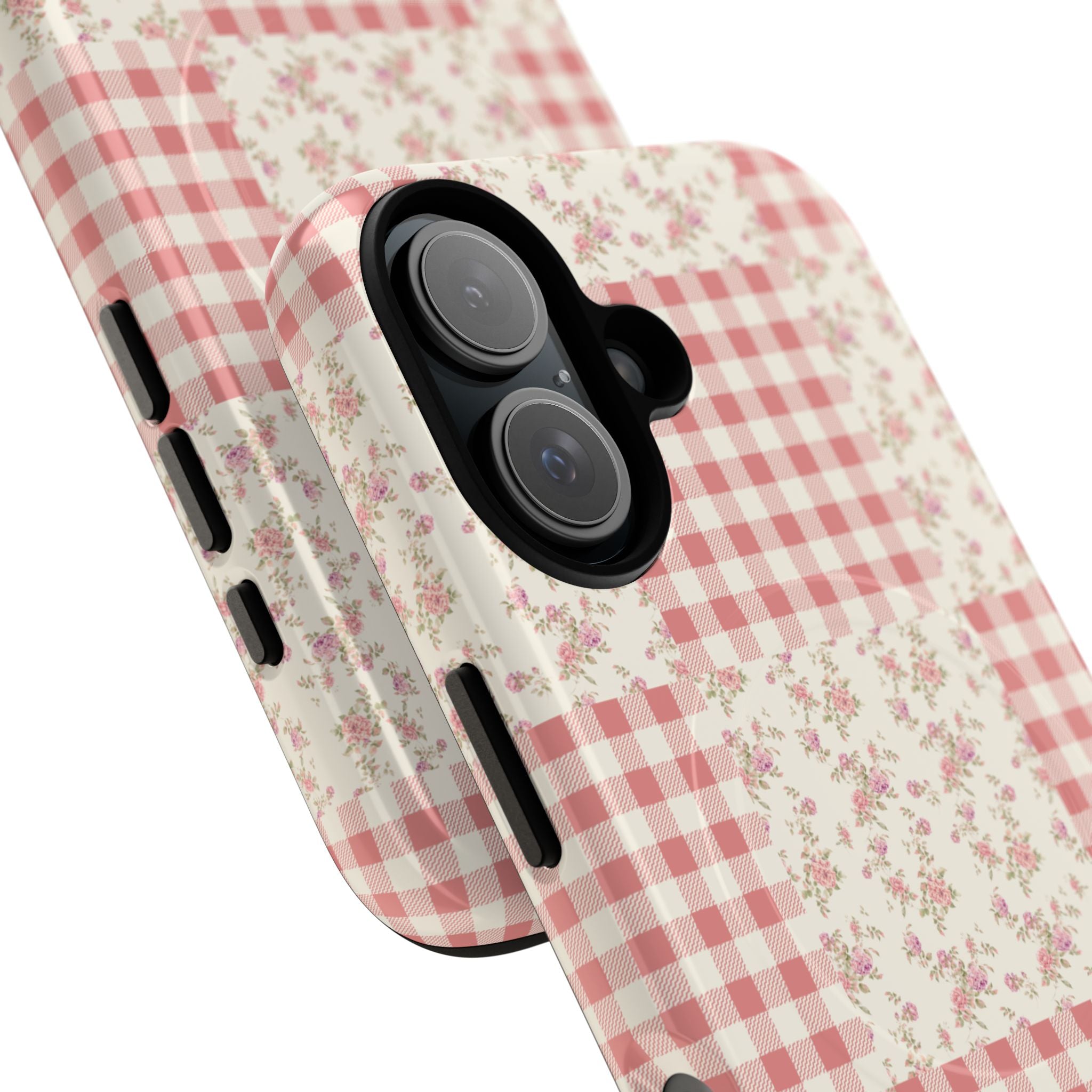 Pink Gingham Flower Phone Case | Tough Magnetic Case