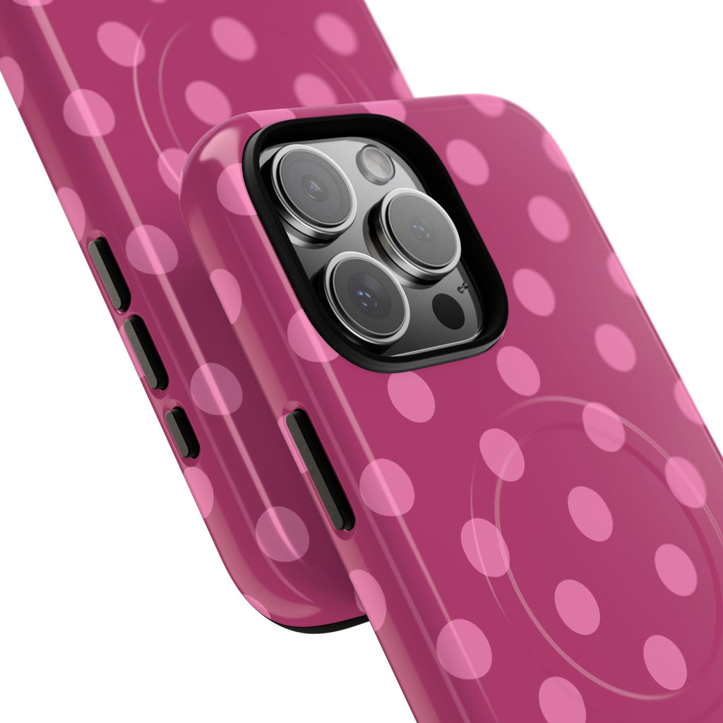 Pink Polka Dot Tough Magnetic Case | Phone Cover, MagSafe Compatible
