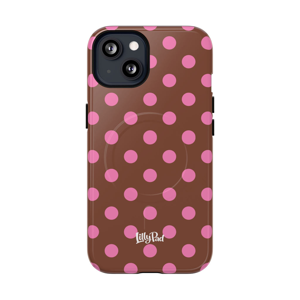 Pink Polka Dot Brown Phone Case | Magnetic Tough Case