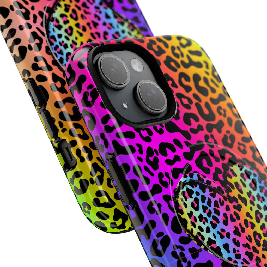 Rainbow Leopard Heart Phone Case | Tough Magnetic Case