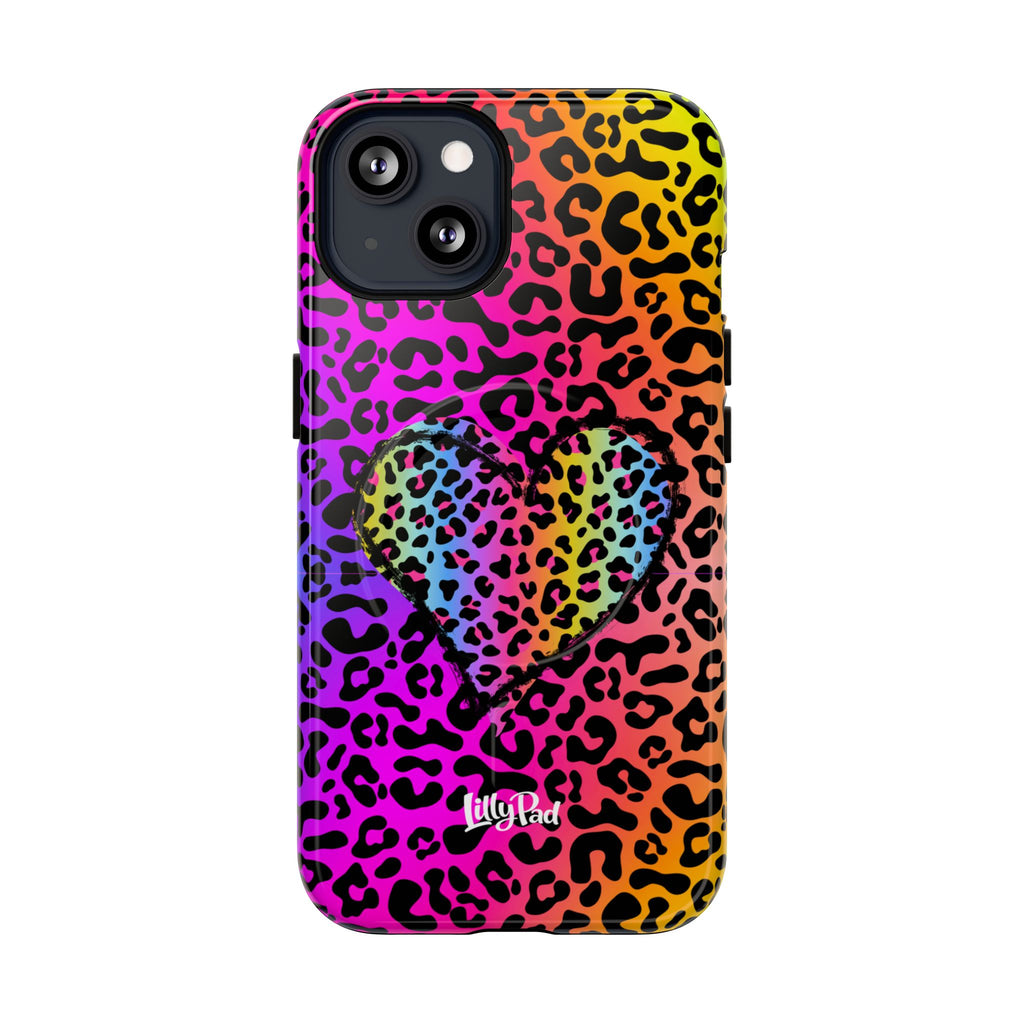 Rainbow Leopard Heart Phone Case | Tough Magnetic Case