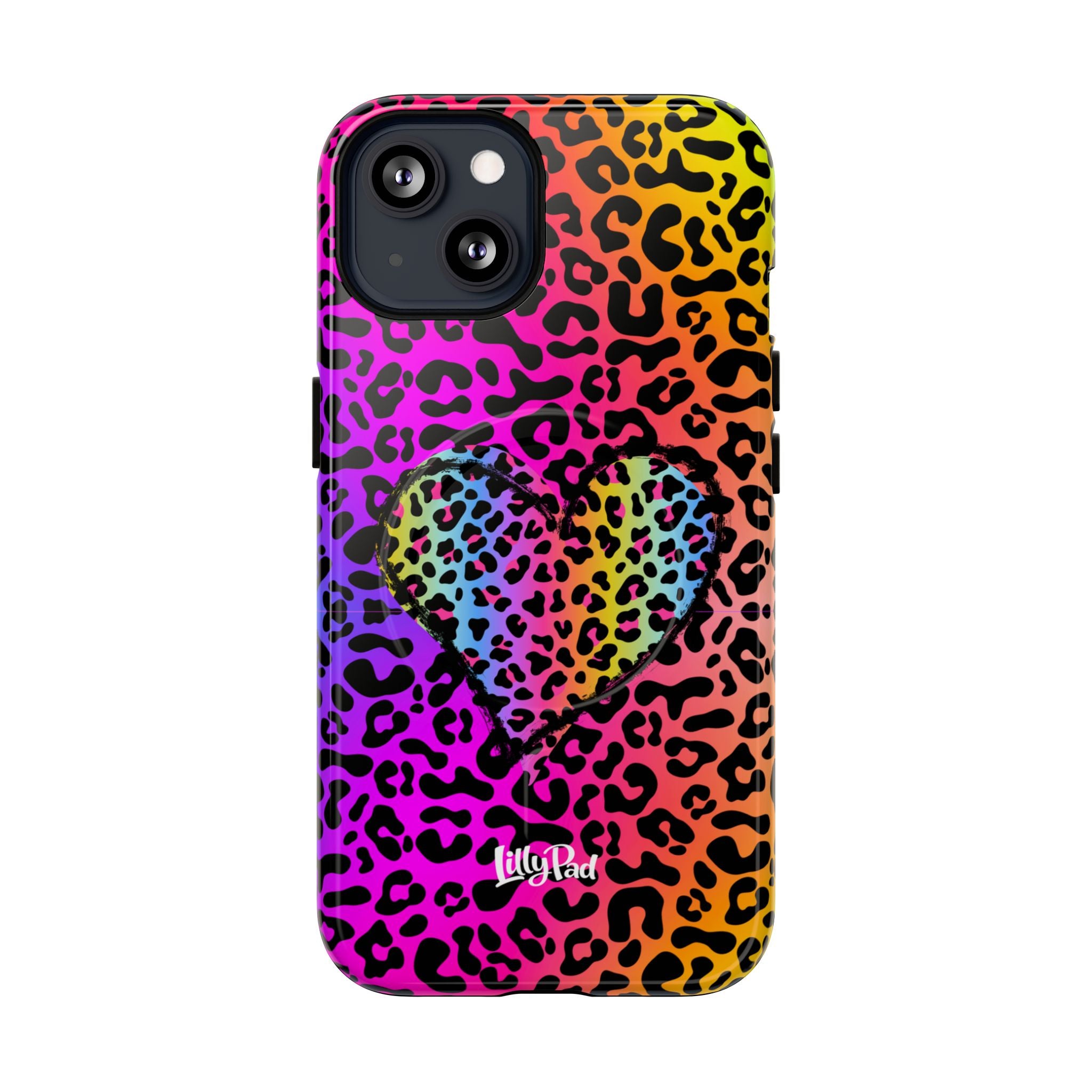 Rainbow Leopard Heart Phone Case | Tough Magnetic Case