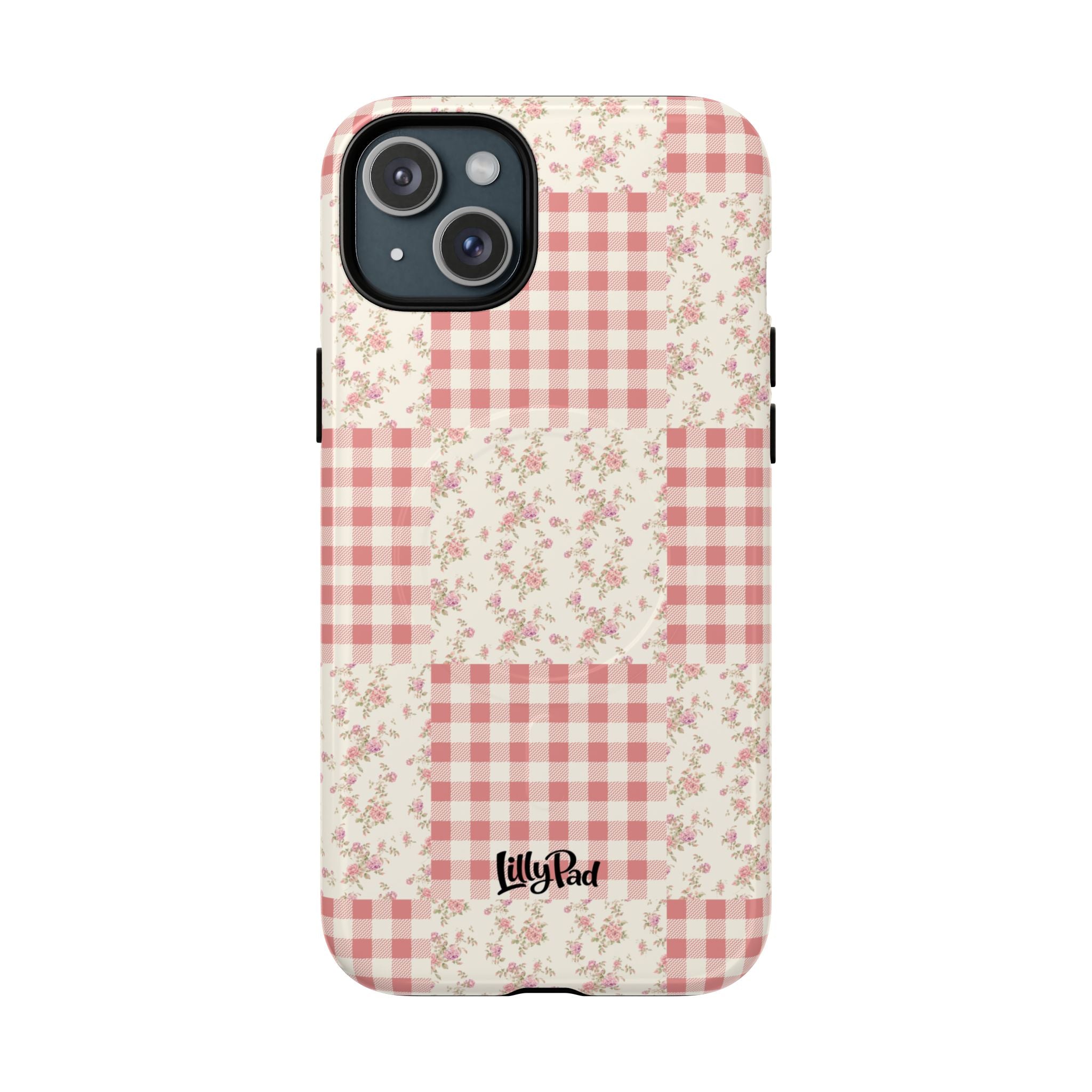 Pink Gingham Flower Phone Case | Tough Magnetic Case
