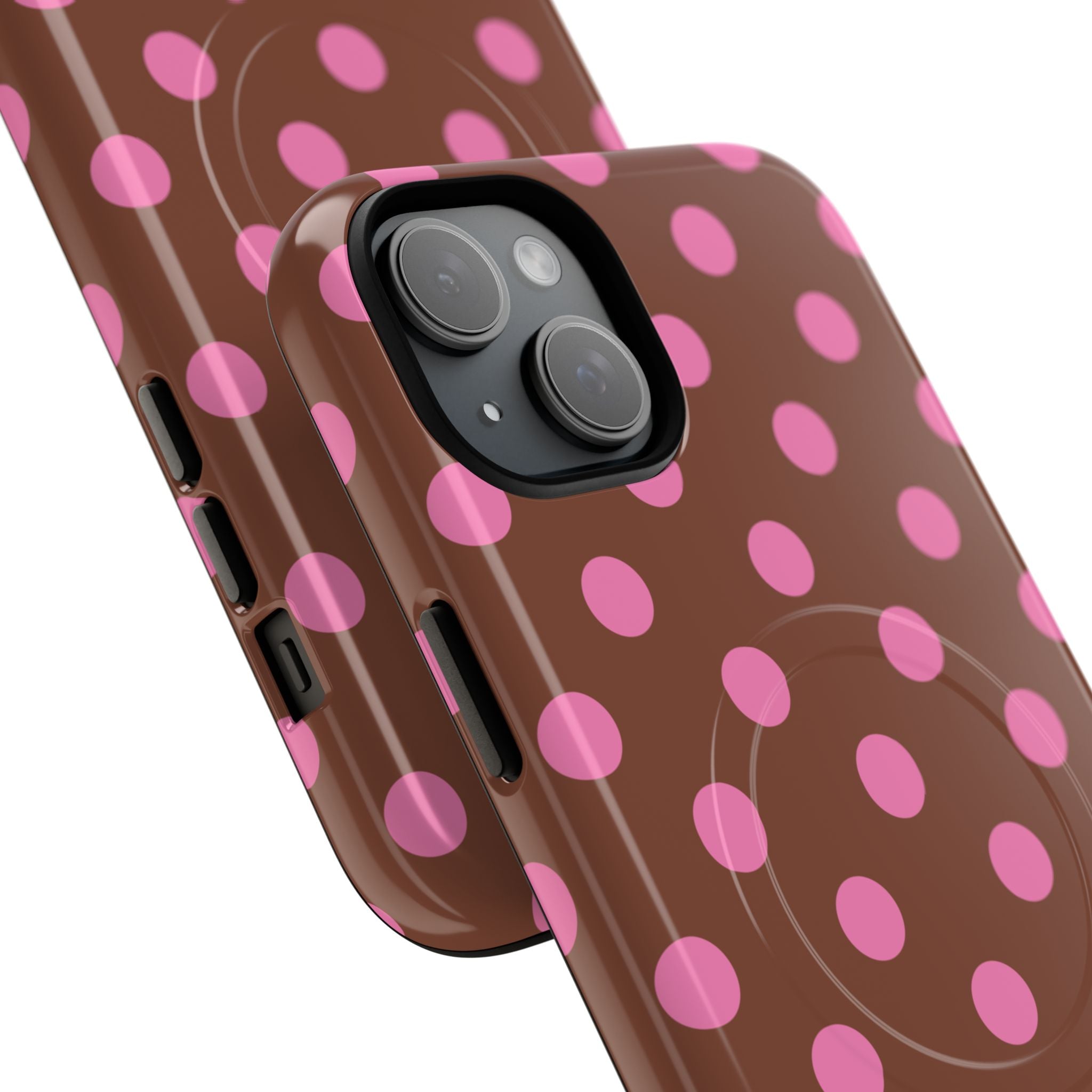Pink Polka Dot Brown Phone Case | Magnetic Tough Case