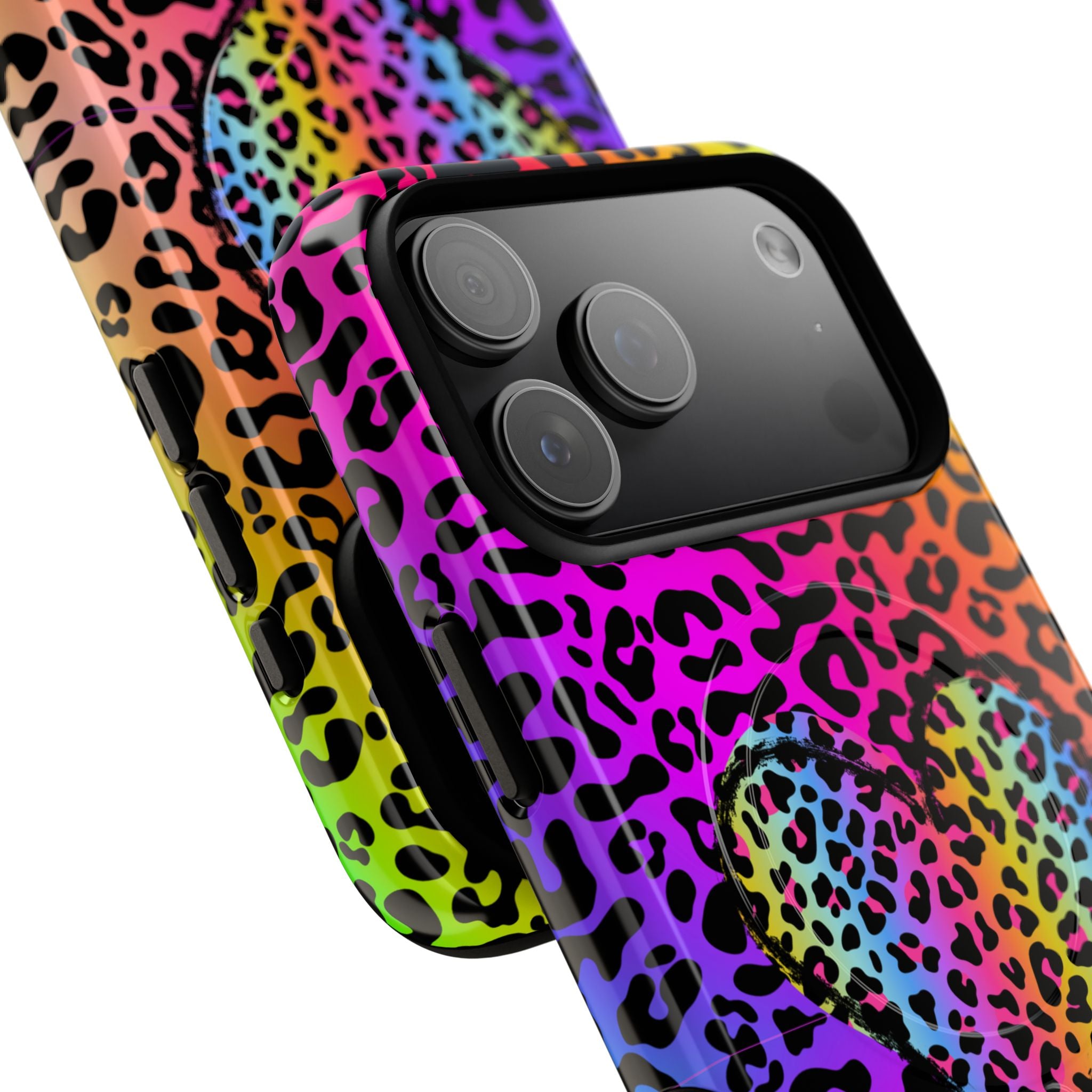 Rainbow Leopard Heart Phone Case | Tough Magnetic Case