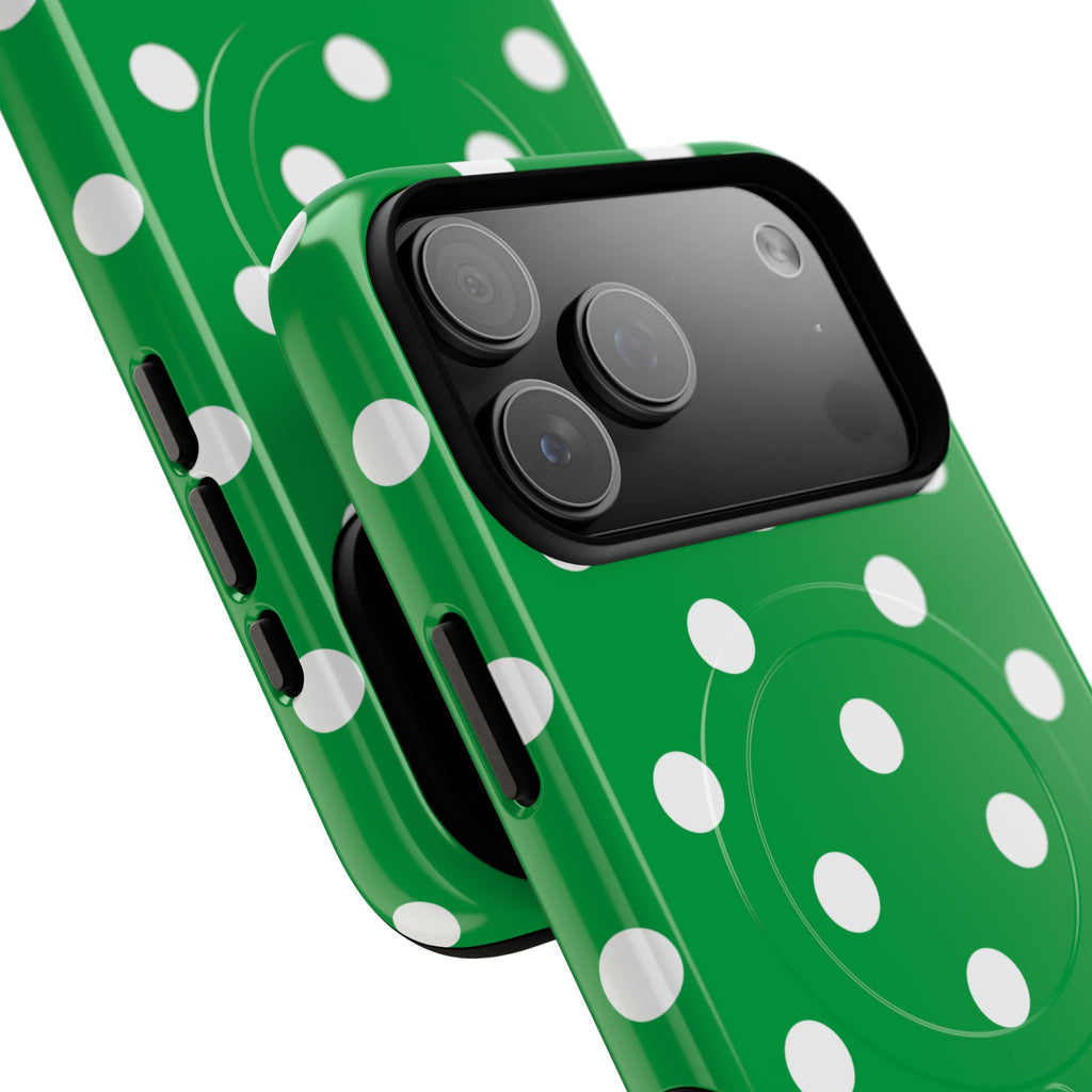 White Polka Dot Green Phone Case | Tough Magnetic Case