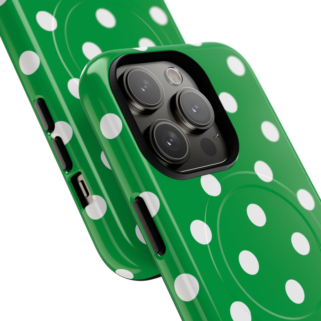 White Polka Dot Green Phone Case | Tough Magnetic Case
