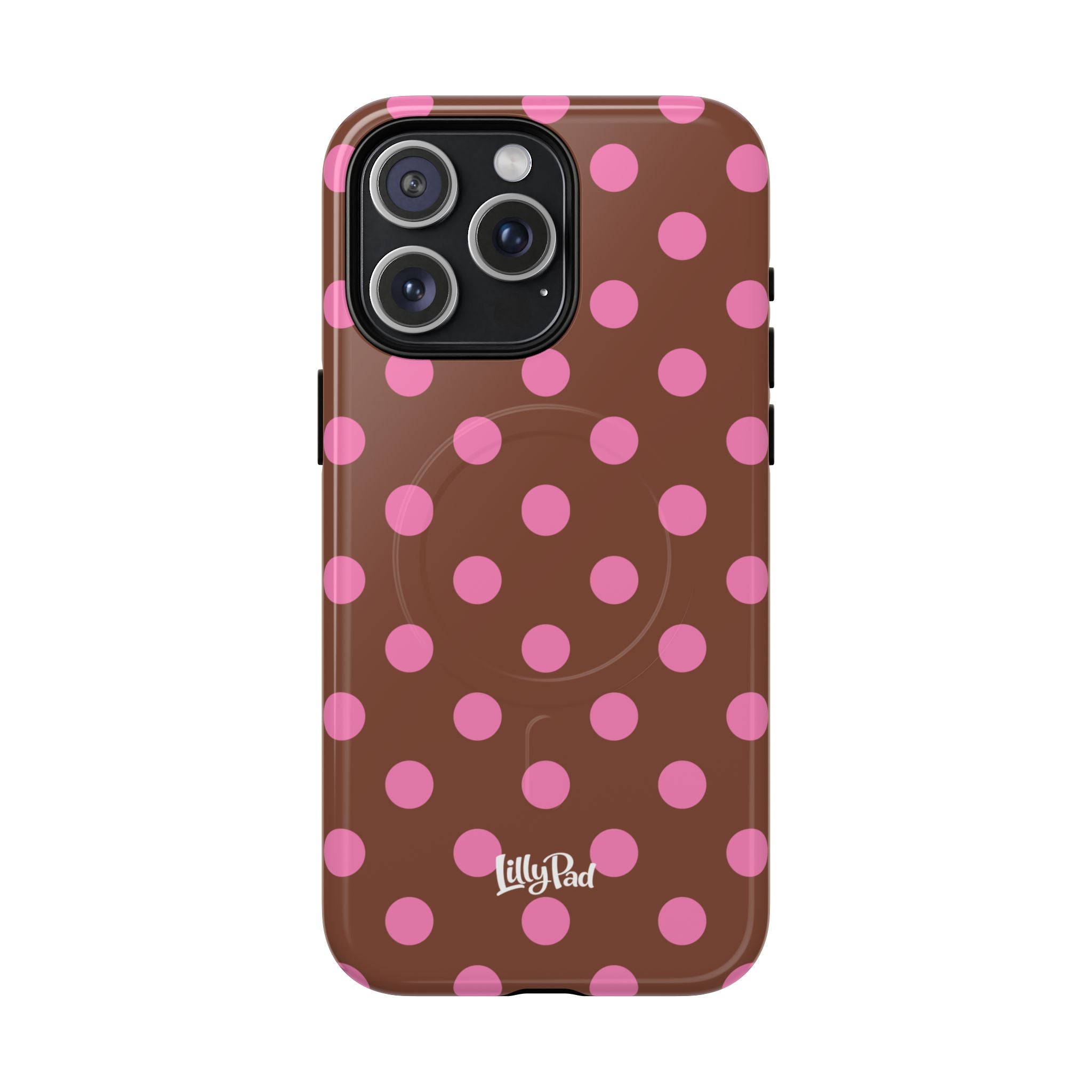 Pink Polka Dot Brown Phone Case | Magnetic Tough Case