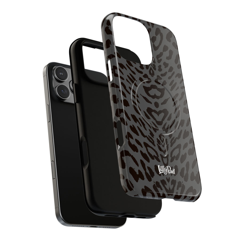 Leopard Print Magnetic Phone Case | Tough Magnetic Case, Black Animal Pattern
