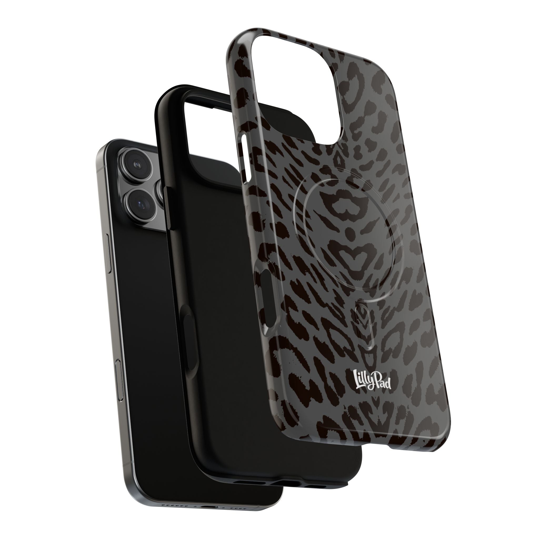 Leopard Print Magnetic Phone Case | Tough Magnetic Case, Black Animal Pattern
