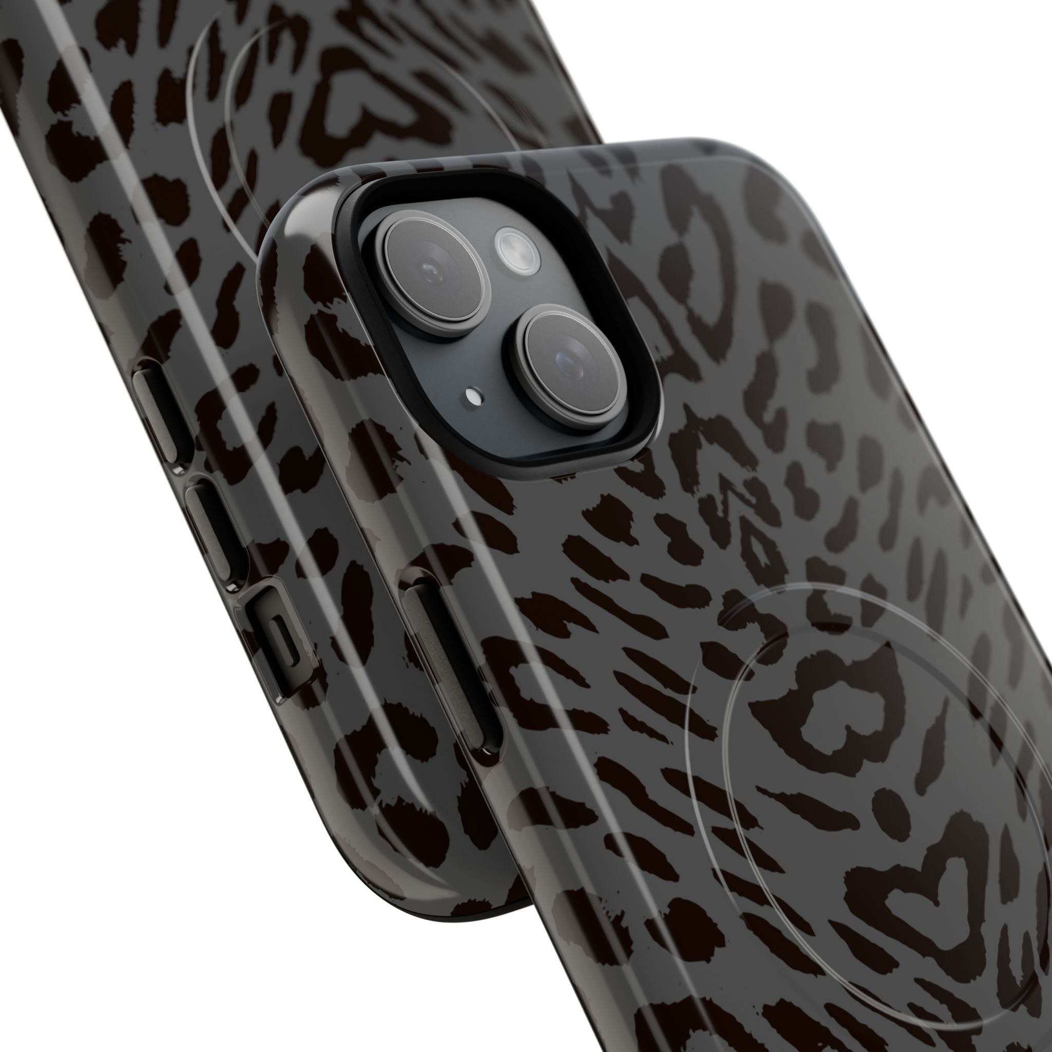Leopard Print Magnetic Phone Case | Tough Magnetic Case, Black Animal Pattern