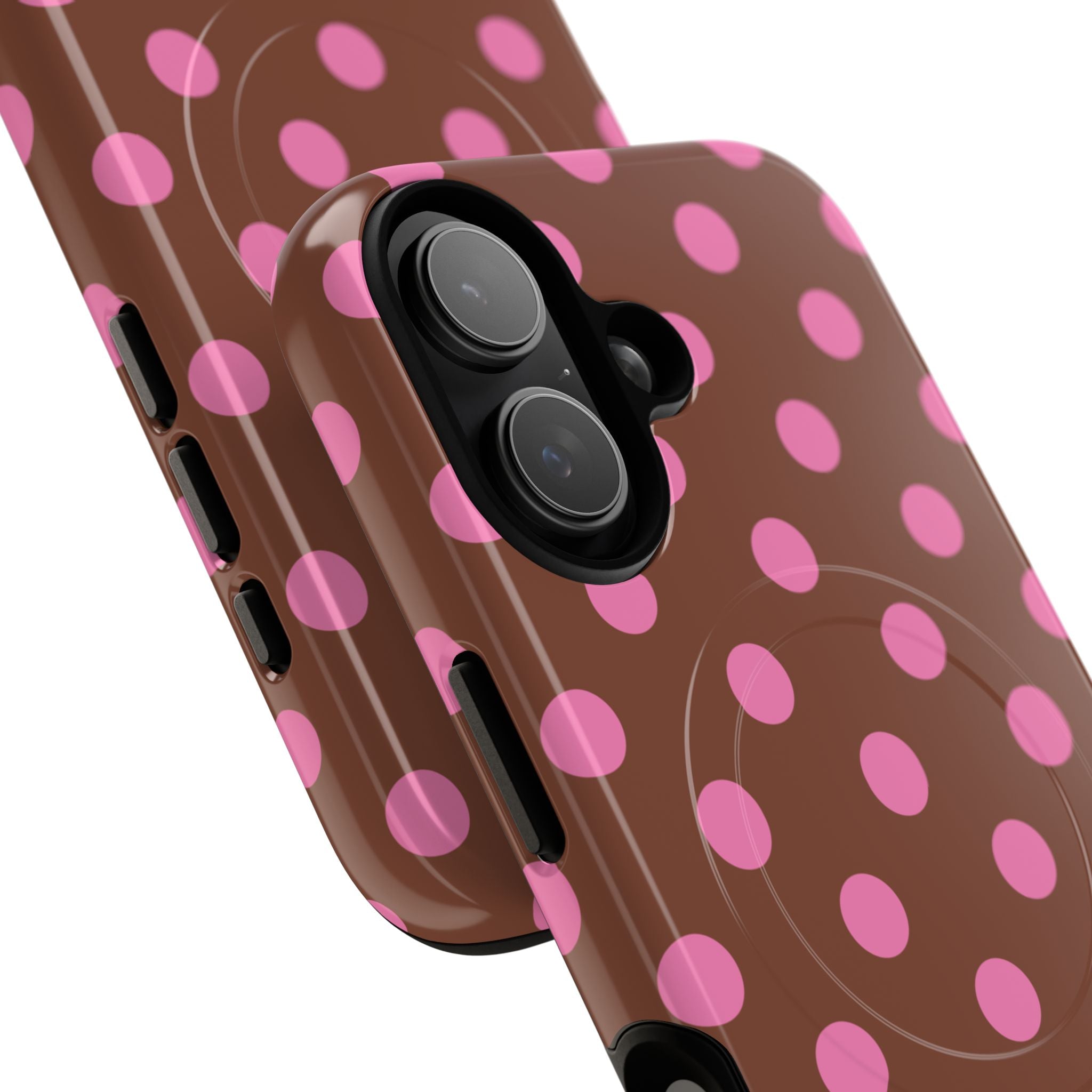 Pink Polka Dot Brown Phone Case | Magnetic Tough Case
