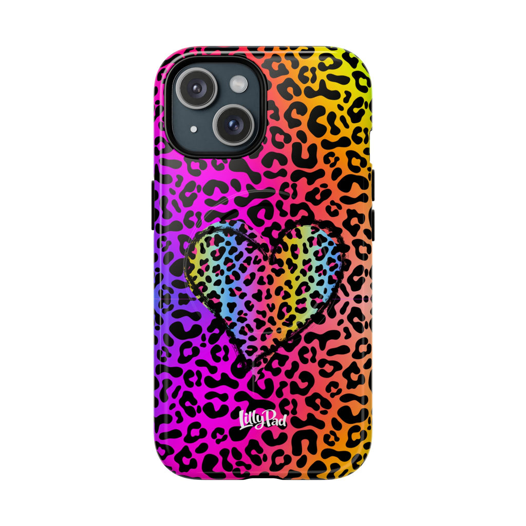 Rainbow Leopard Heart Phone Case | Tough Magnetic Case