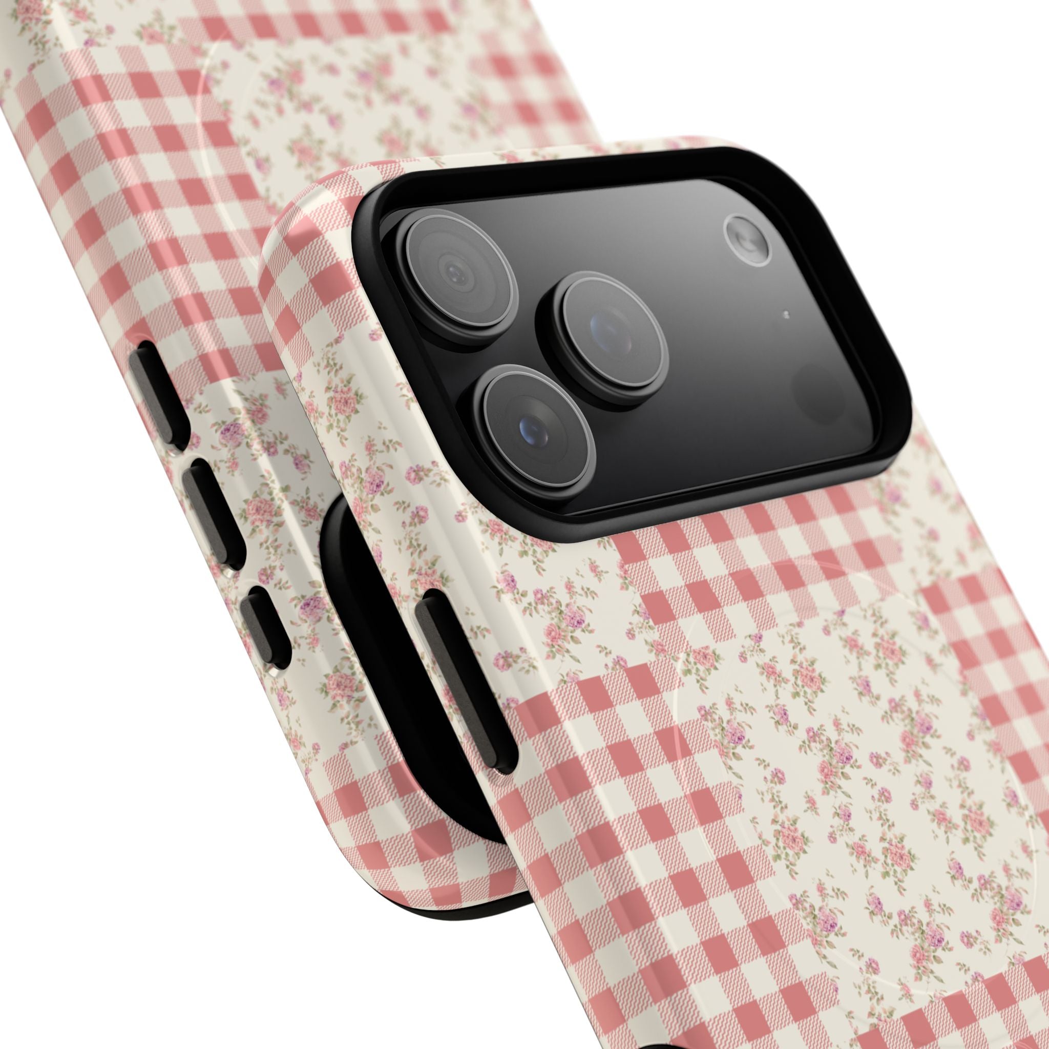 Pink Gingham Flower Phone Case | Tough Magnetic Case