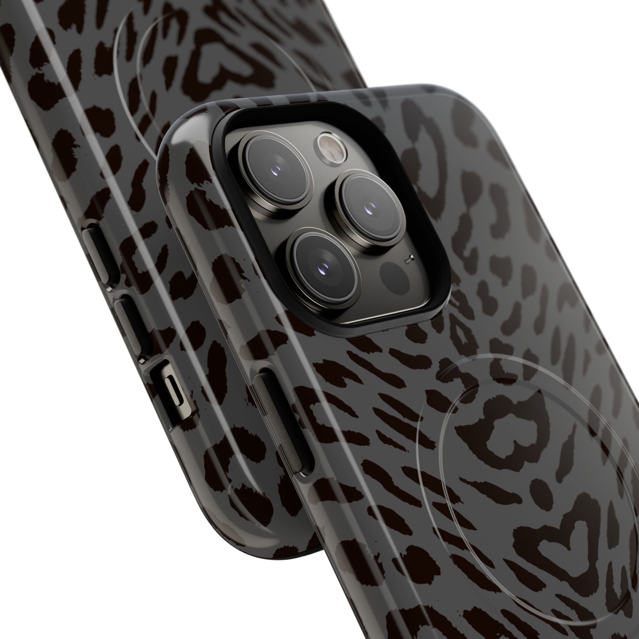 Leopard Print Magnetic Phone Case | Tough Magnetic Case, Black Animal Pattern