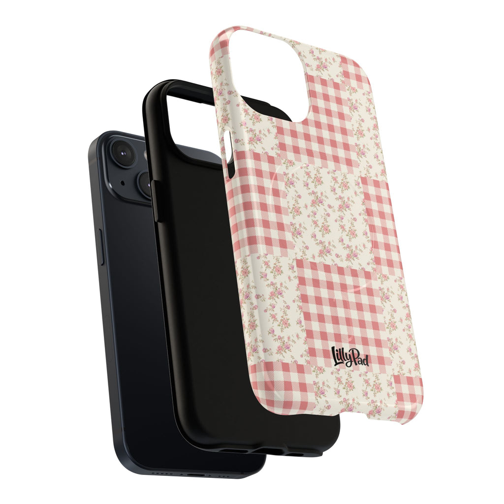 Pink Gingham Flower Phone Case | Tough Magnetic Case