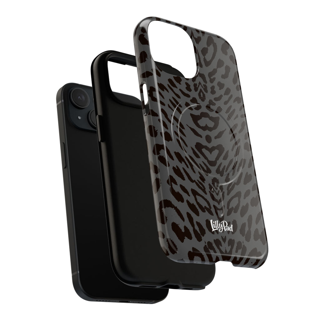 Leopard Print Magnetic Phone Case | Tough Magnetic Case, Black Animal Pattern