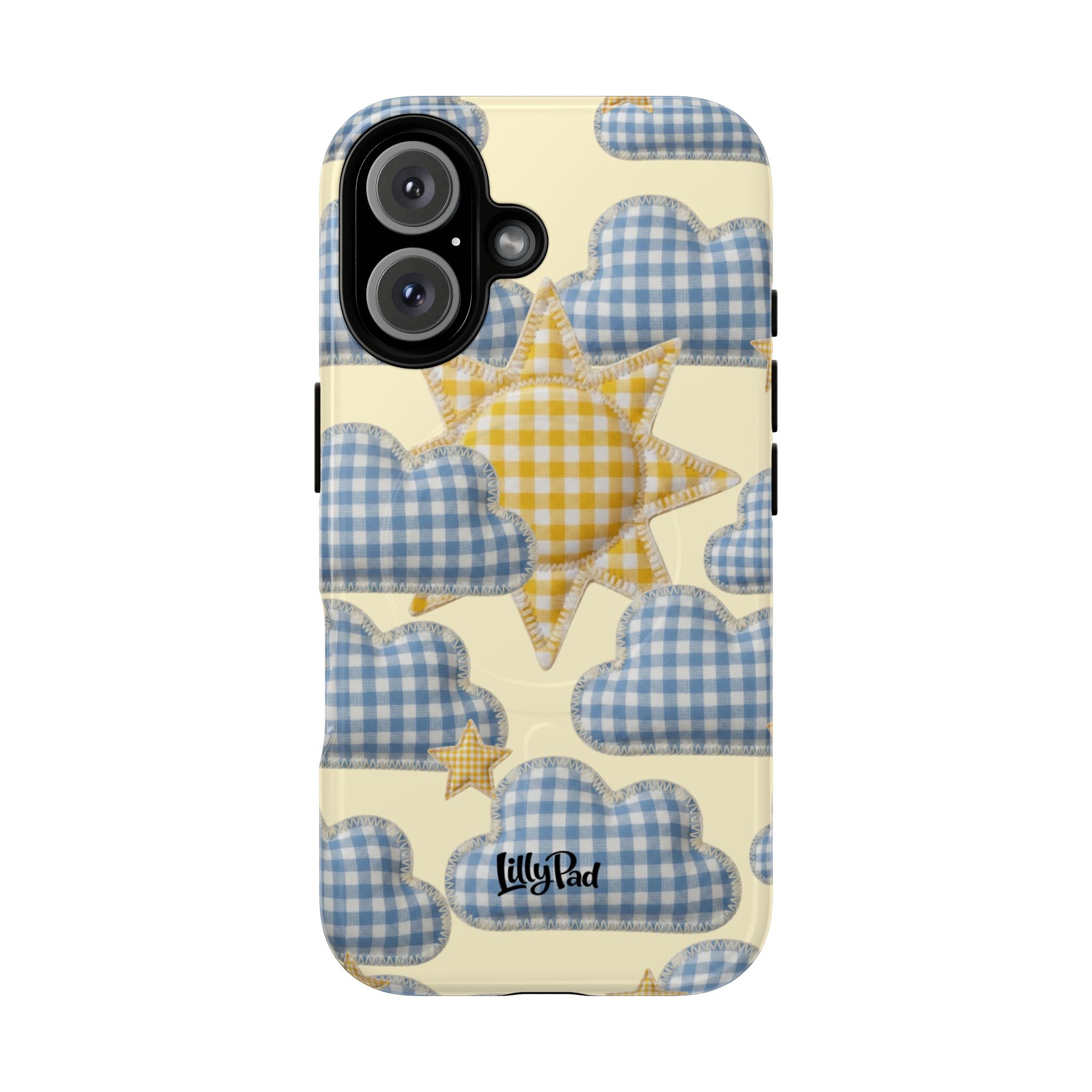 Gingham Sun and Clouds Phone Case | Tough Magnetic Case