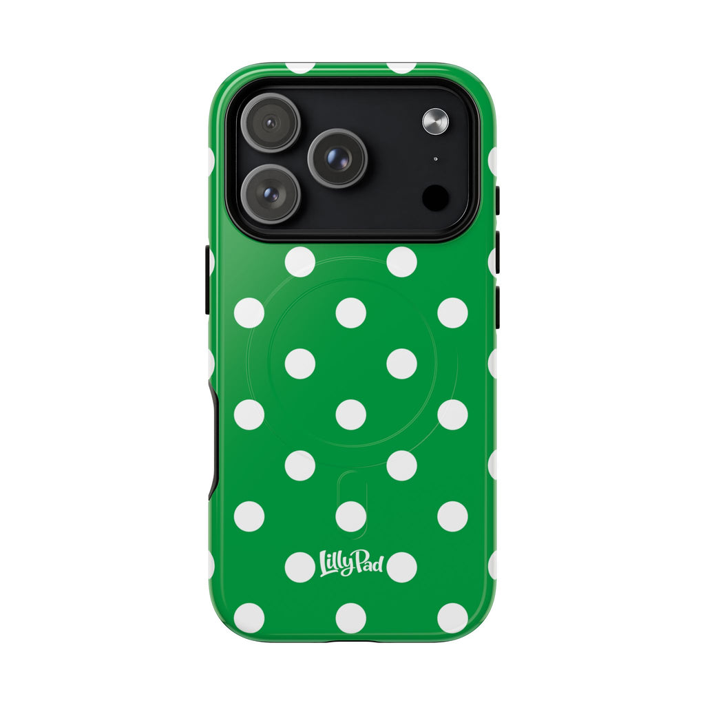 White Polka Dot Green Phone Case | Tough Magnetic Case
