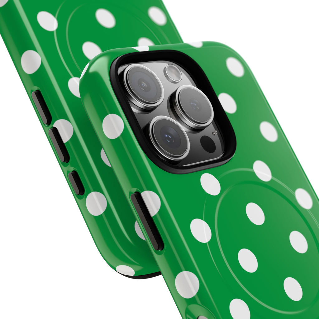 White Polka Dot Green Phone Case | Tough Magnetic Case