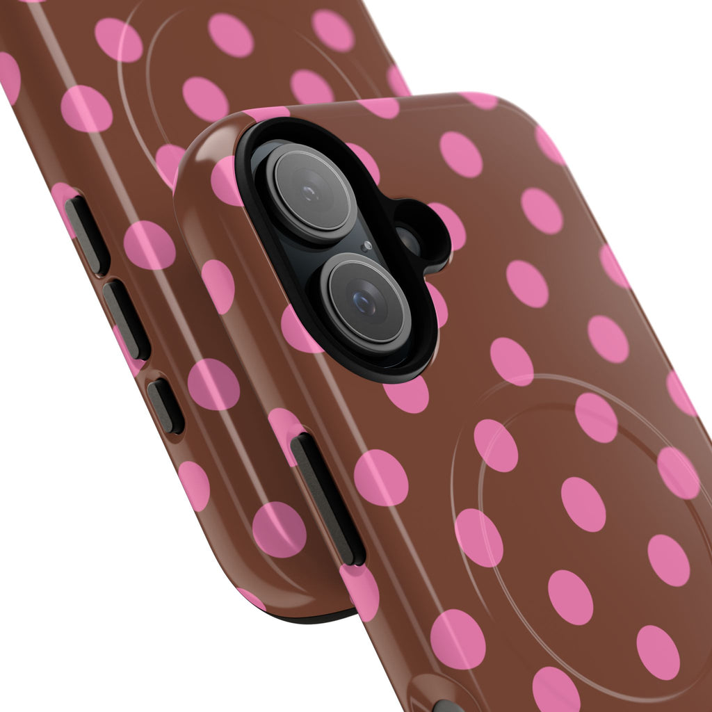Pink Polka Dot Brown Phone Case | Magnetic Tough Case