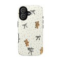 Teddy Bear Pattern Phone Case | Magnetic Tough Case, Polka Dot Bow Design