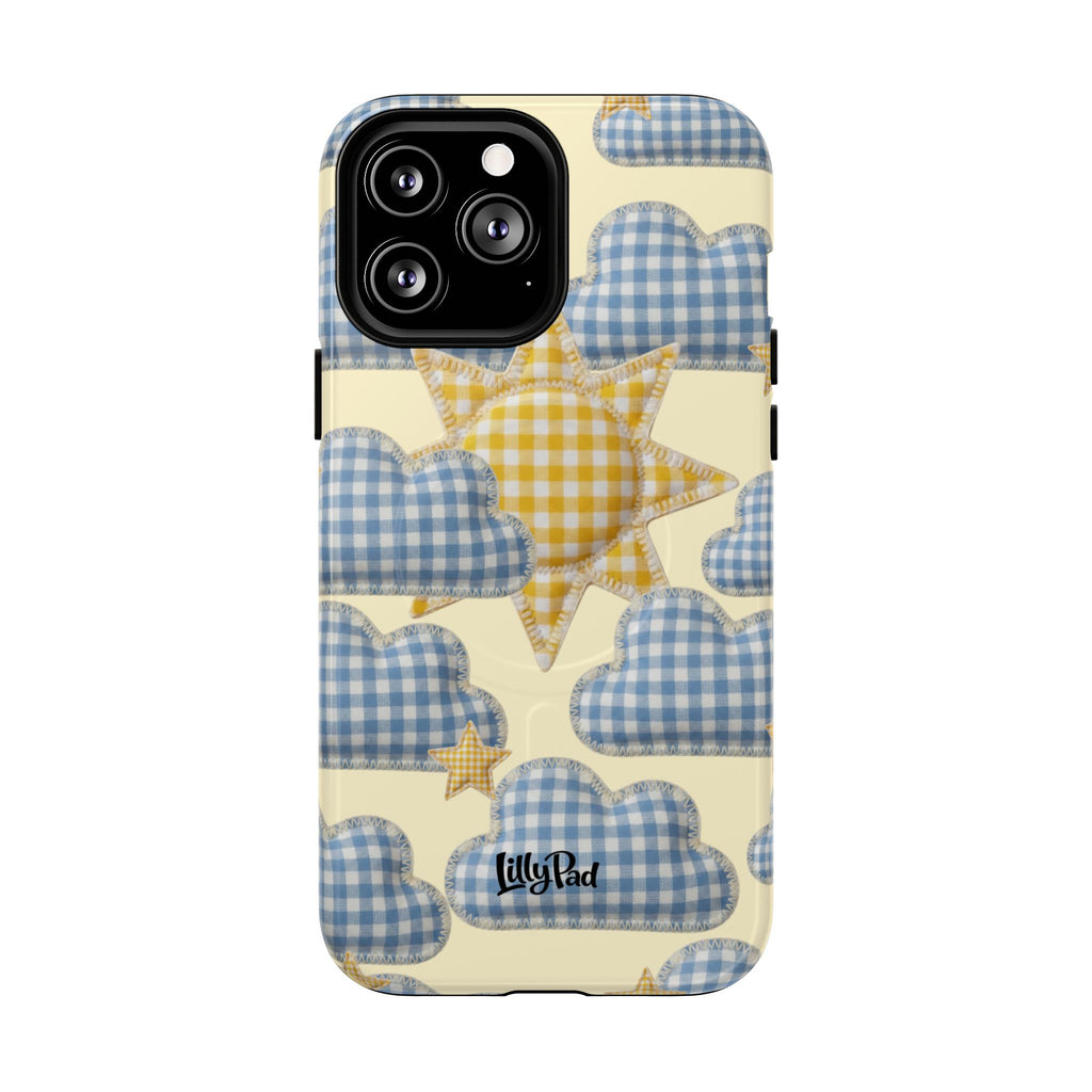 Gingham Sun and Clouds Phone Case | Tough Magnetic Case