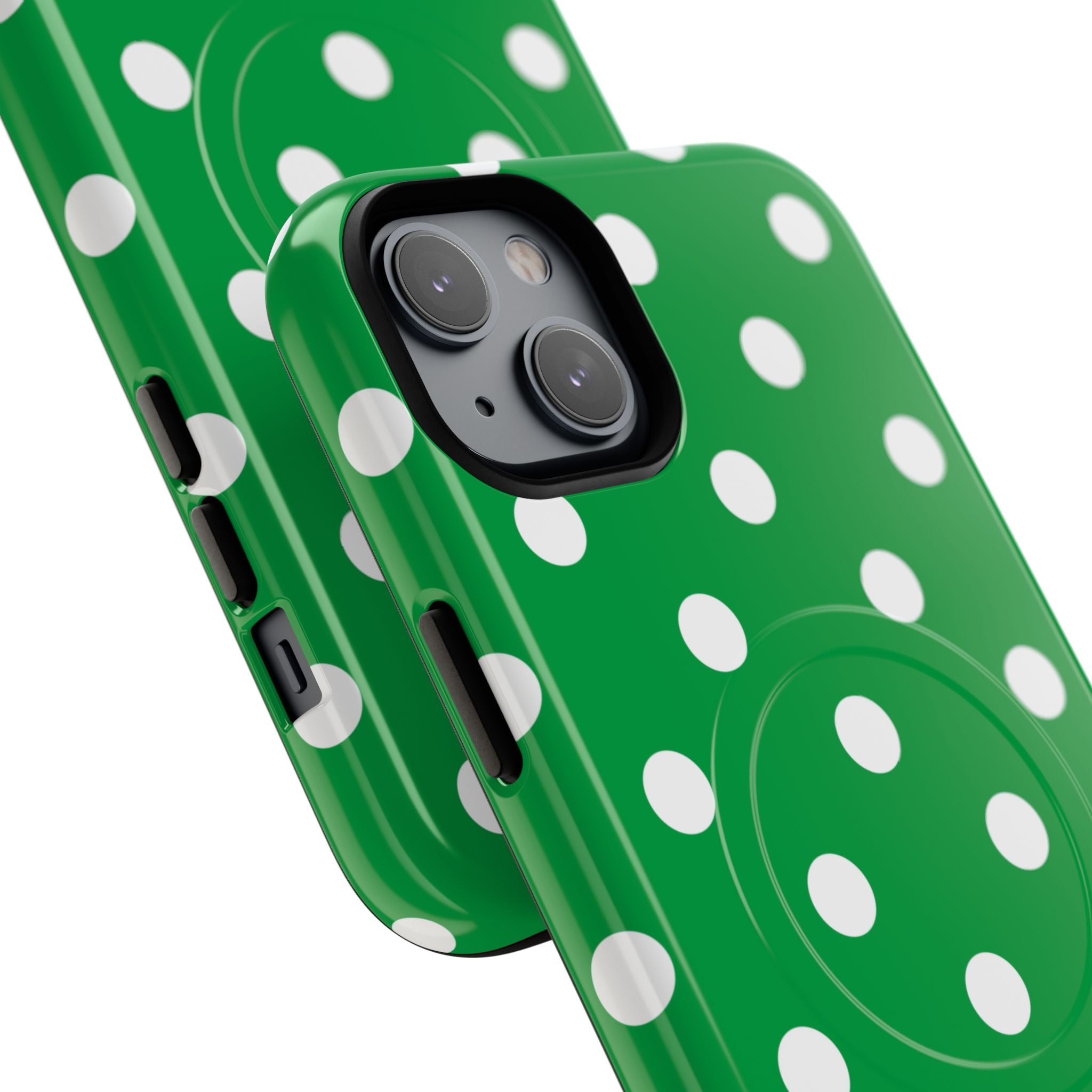 White Polka Dot Green Phone Case | Tough Magnetic Case