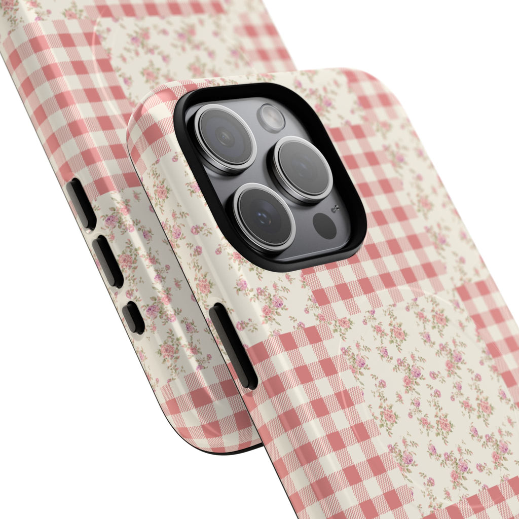 Pink Gingham Flower Phone Case | Tough Magnetic Case