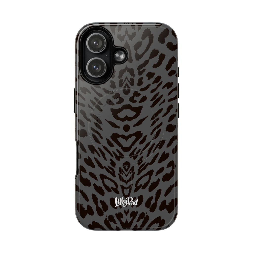 Leopard Print Magnetic Phone Case | Tough Magnetic Case, Black Animal Pattern