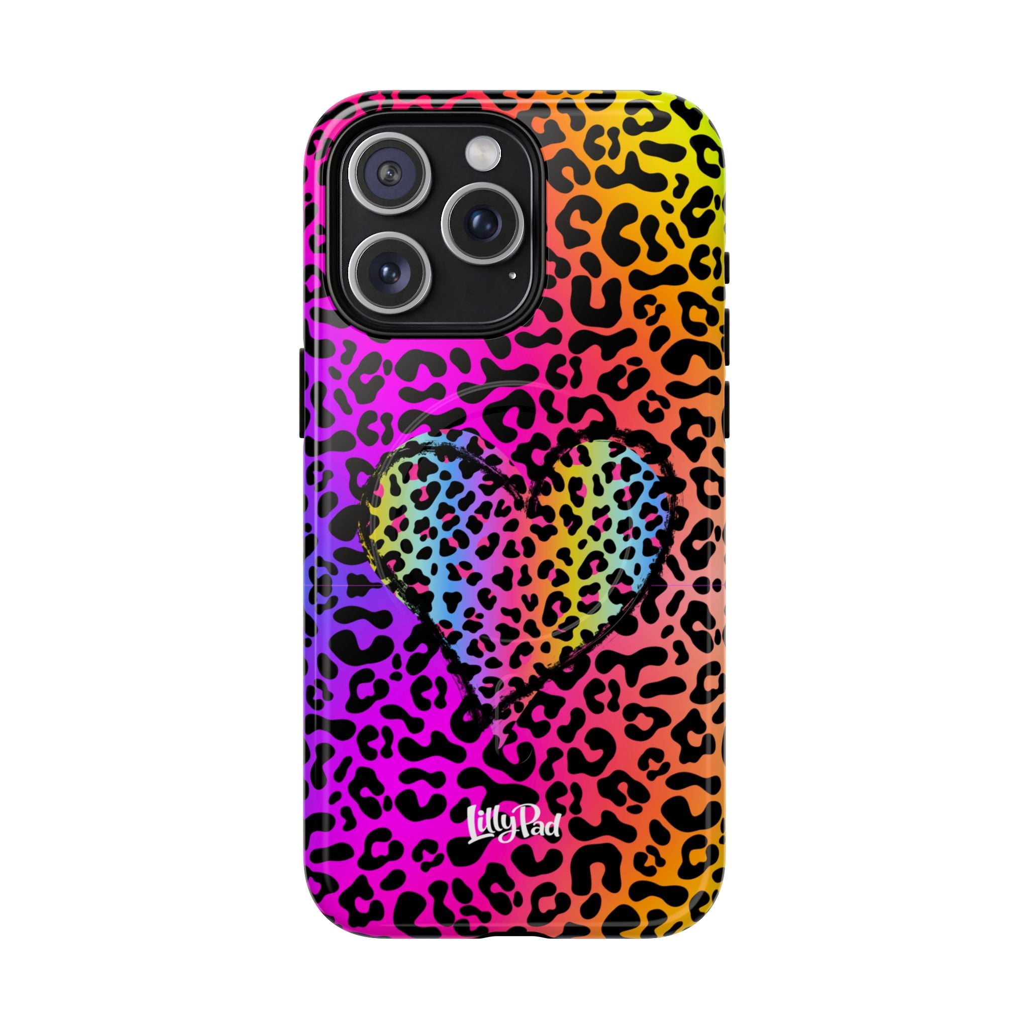 Rainbow Leopard Heart Phone Case | Tough Magnetic Case