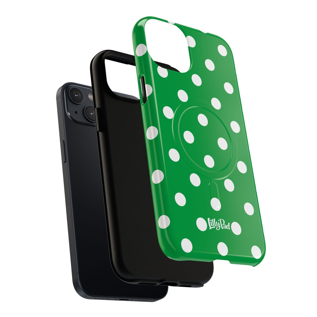 White Polka Dot Green Phone Case | Tough Magnetic Case