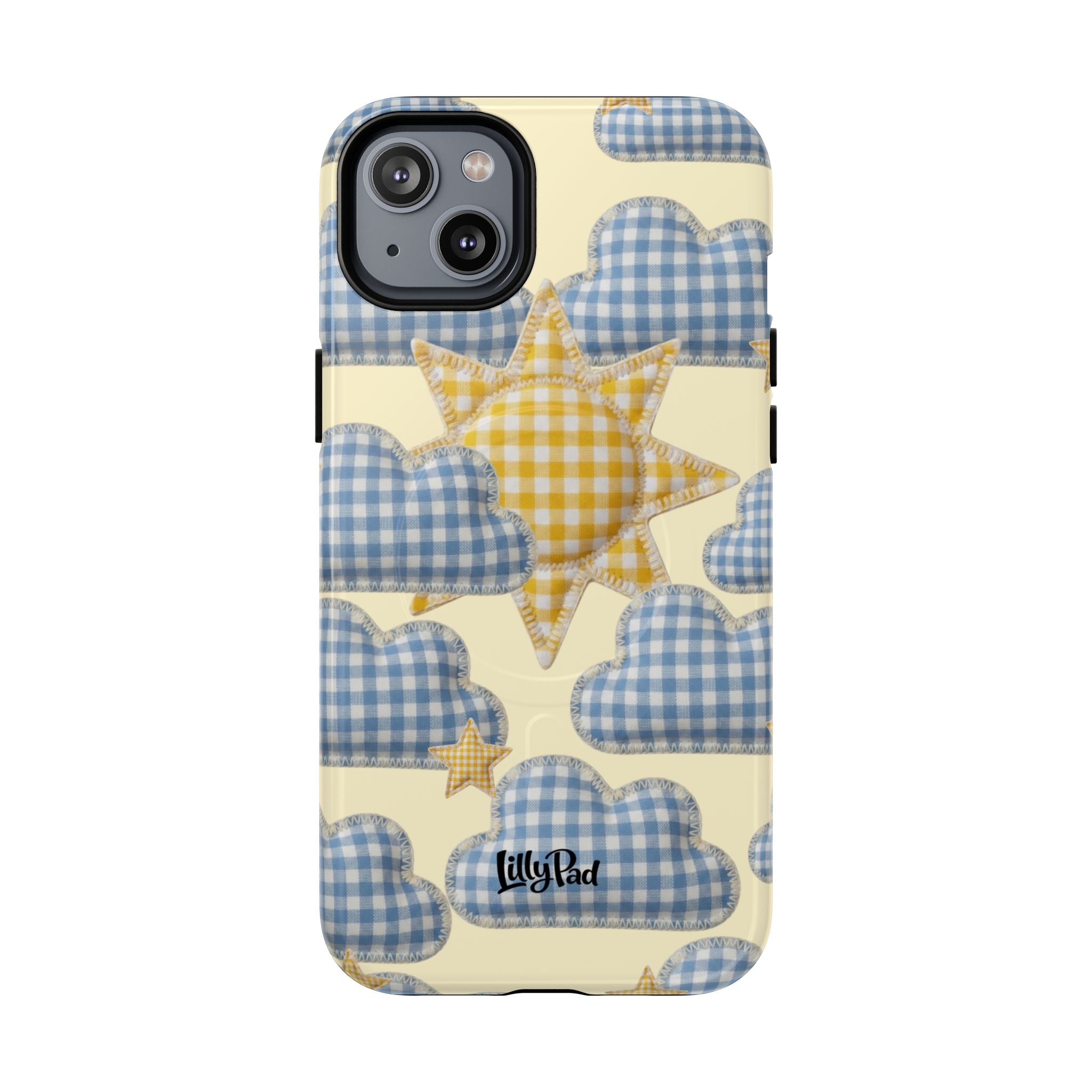 Gingham Sun and Clouds Phone Case | Tough Magnetic Case