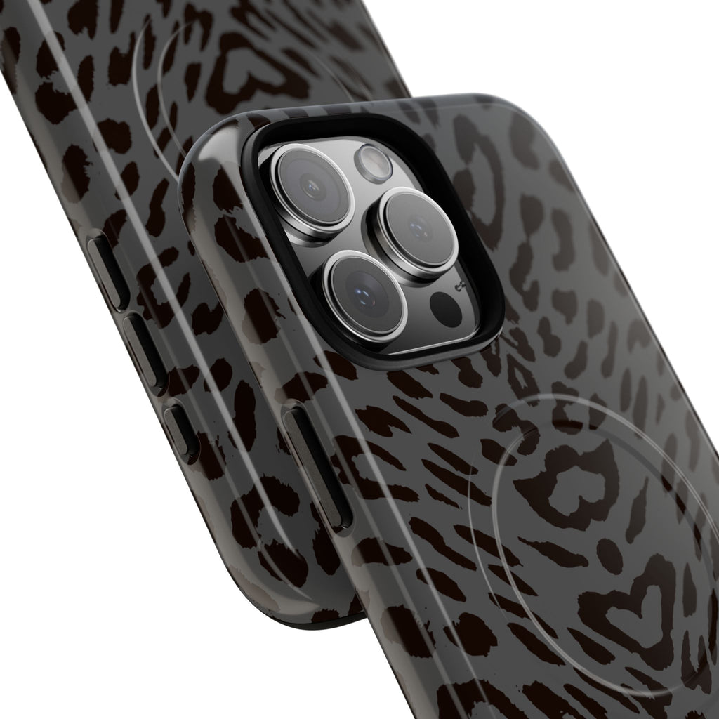 Leopard Print Magnetic Phone Case | Tough Magnetic Case, Black Animal Pattern