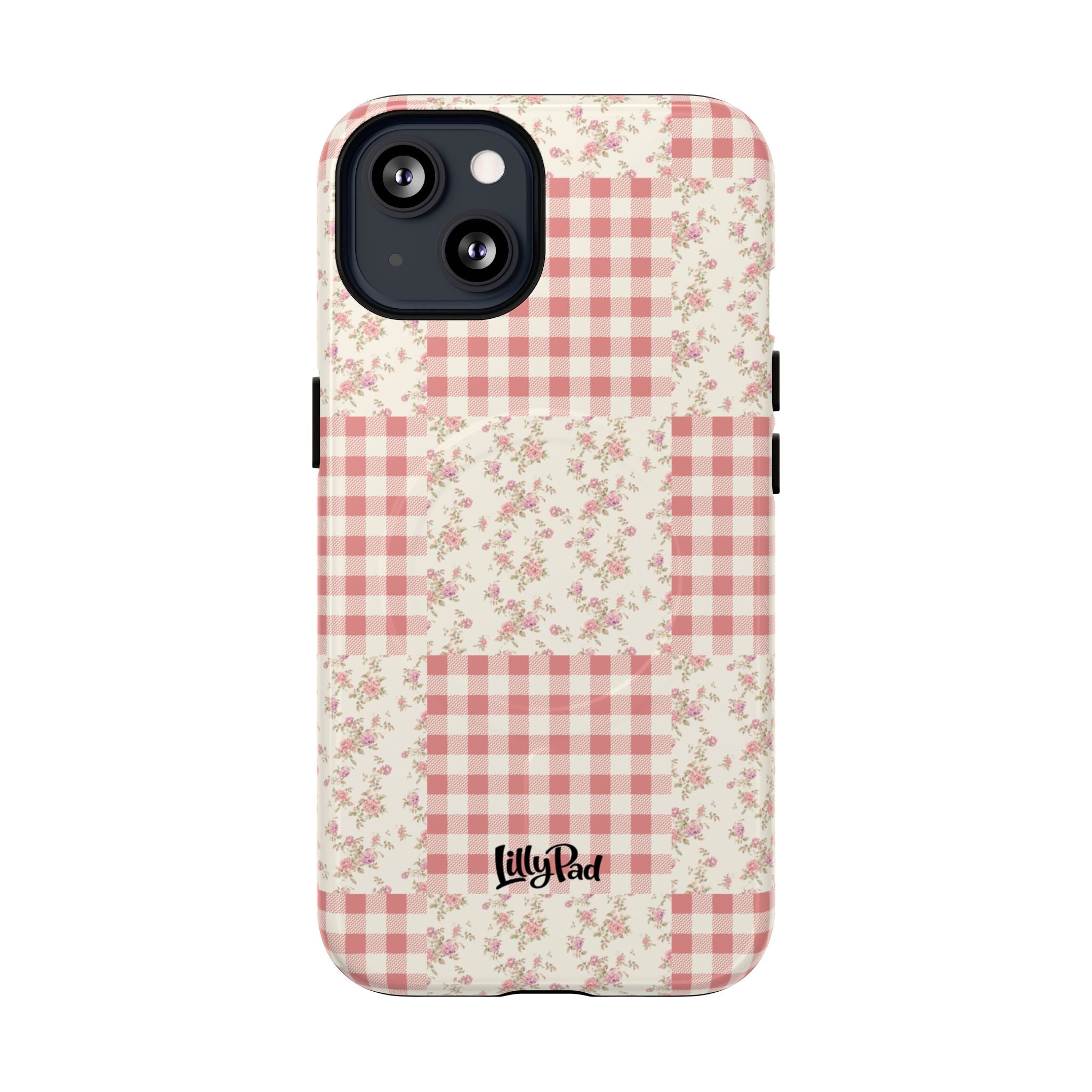 Pink Gingham Flower Phone Case | Tough Magnetic Case