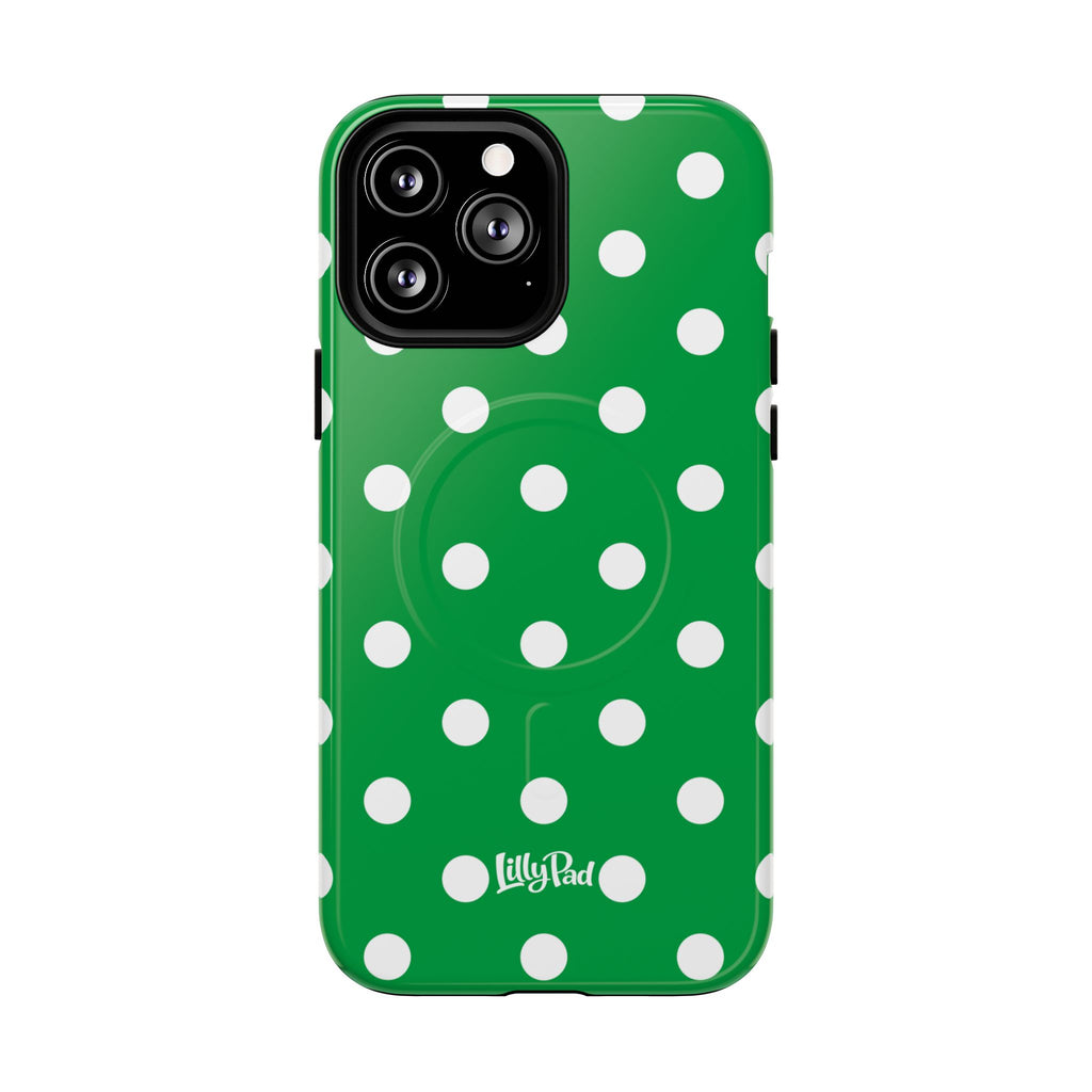 White Polka Dot Green Phone Case | Tough Magnetic Case