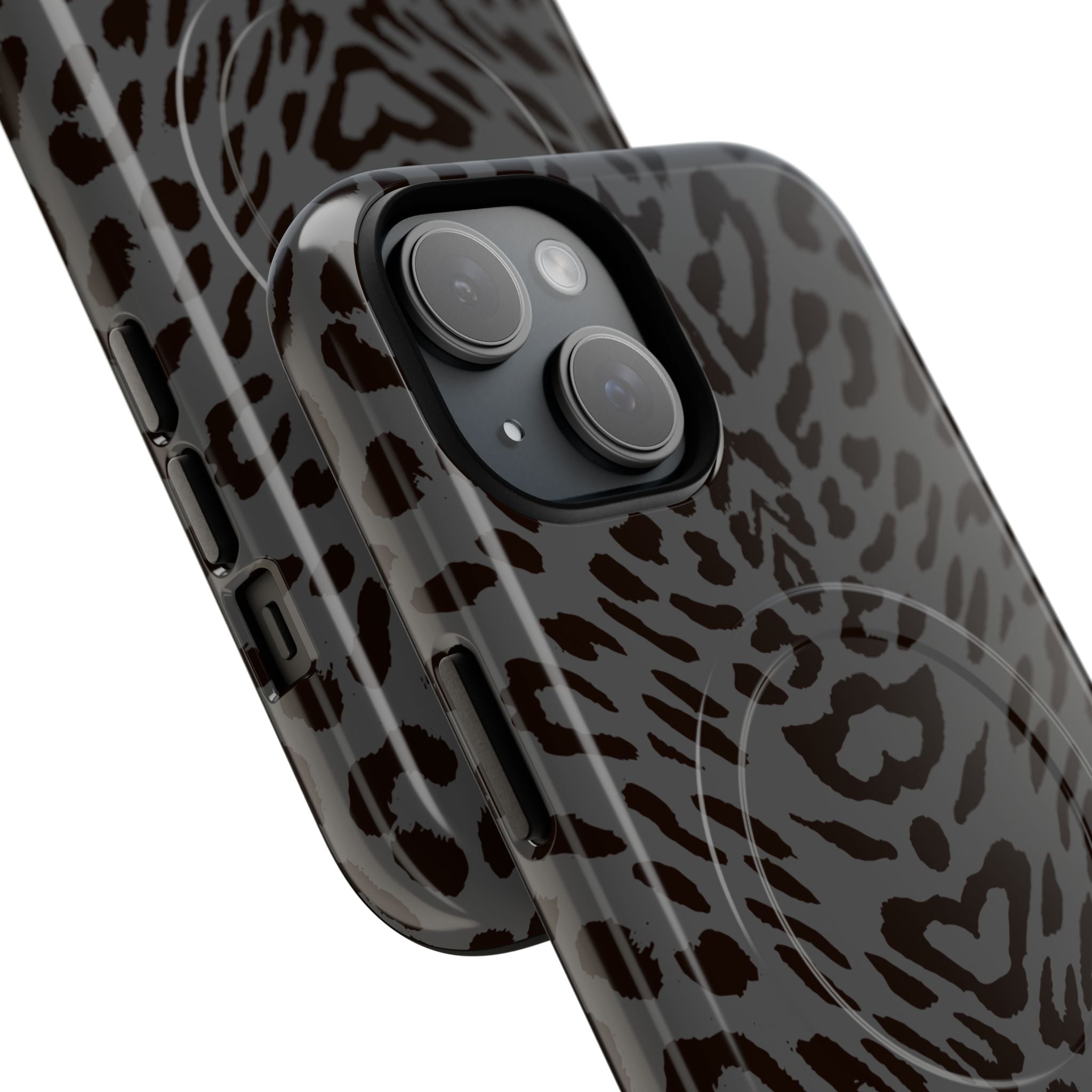 Leopard Print Magnetic Phone Case | Tough Magnetic Case, Black Animal Pattern