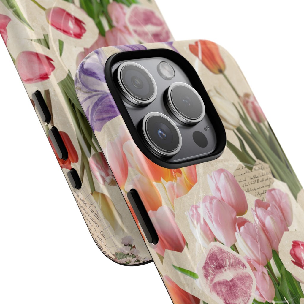 Vintage Tulip Collage Tough Phone Case | Floral iPhone Magnetic Case
