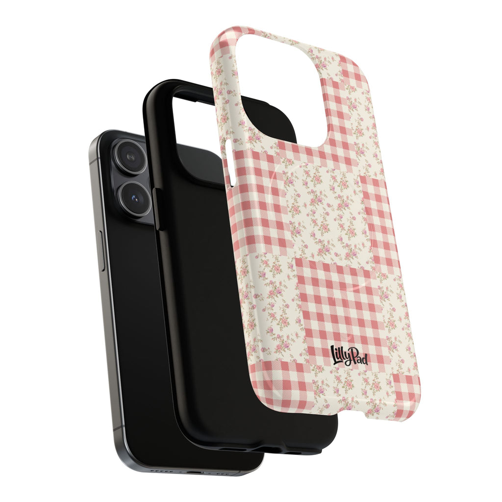 Pink Gingham Flower Phone Case | Tough Magnetic Case