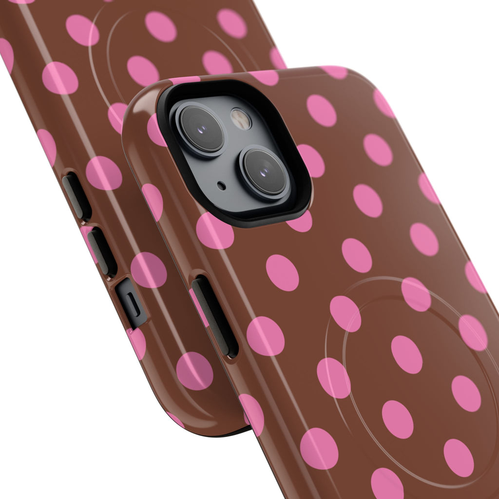 Pink Polka Dot Brown Phone Case | Magnetic Tough Case