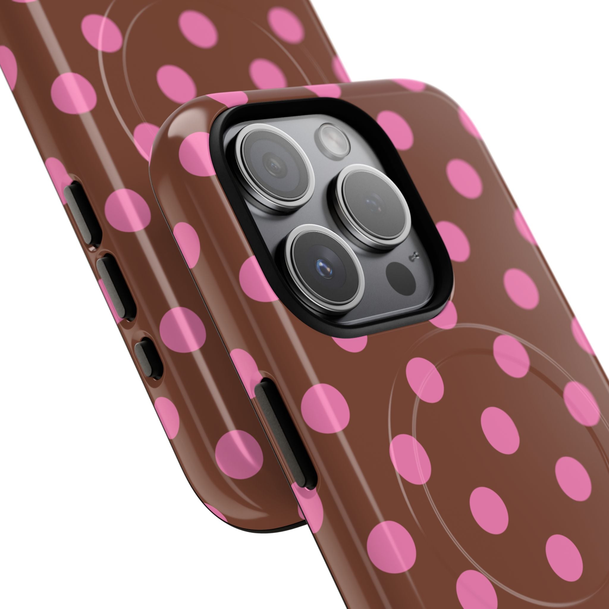 Pink Polka Dot Brown Phone Case | Magnetic Tough Case