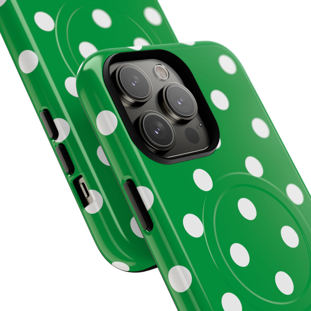 White Polka Dot Green Phone Case | Tough Magnetic Case