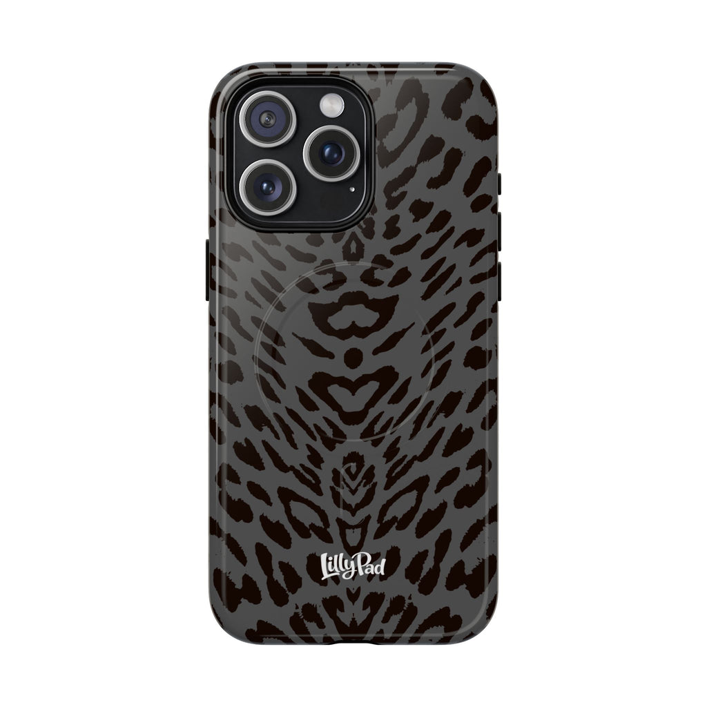 Leopard Print Magnetic Phone Case | Tough Magnetic Case, Black Animal Pattern