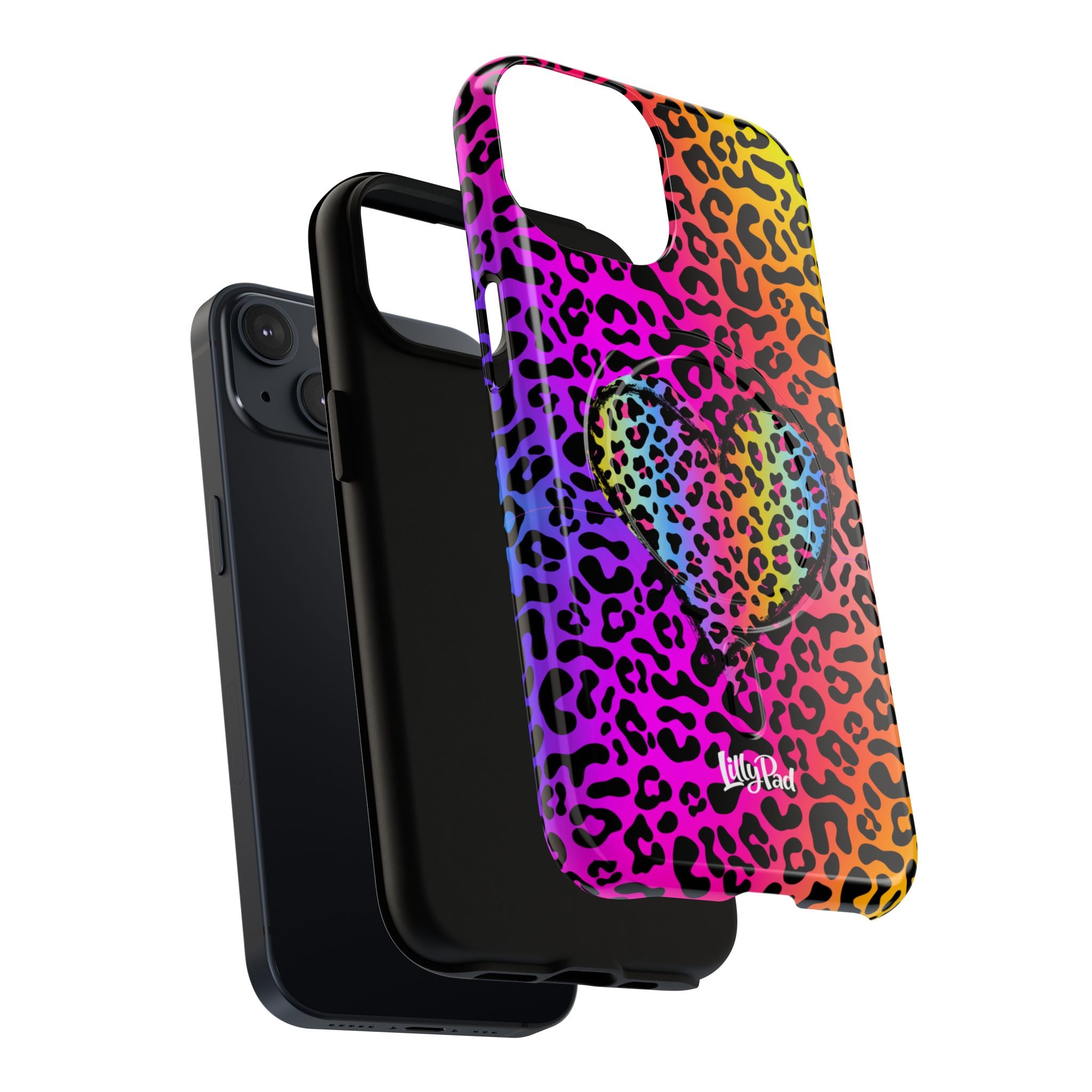 Rainbow Leopard Heart Phone Case | Tough Magnetic Case