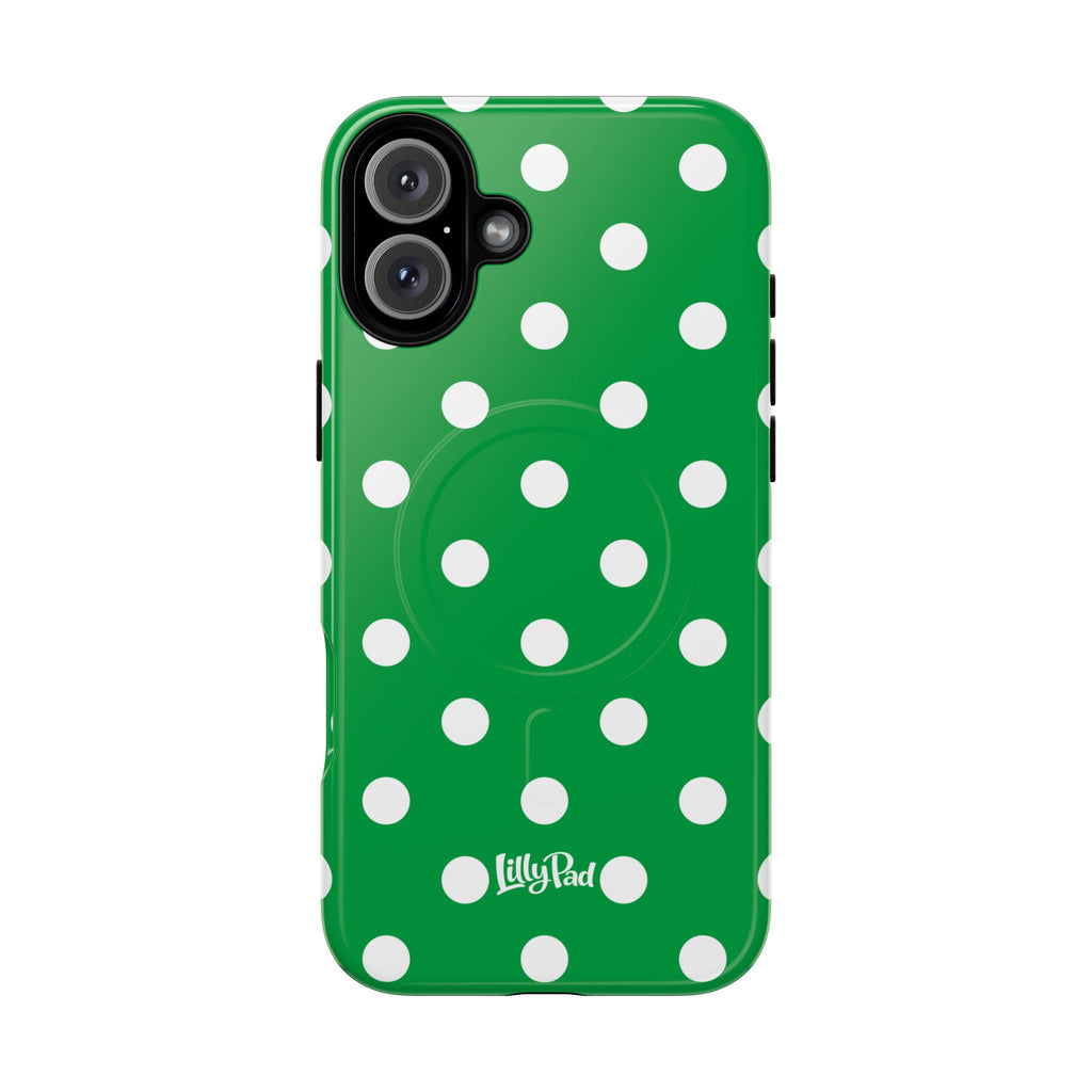 White Polka Dot Green Phone Case | Tough Magnetic Case